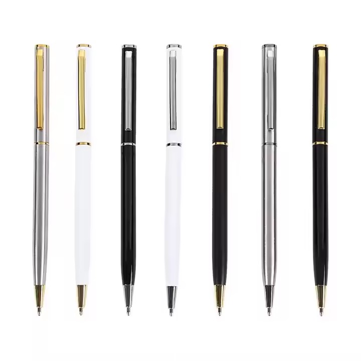 Factory utiles escolares ball pen white metal wholesale hotel personalized pens metal ballpoint pen