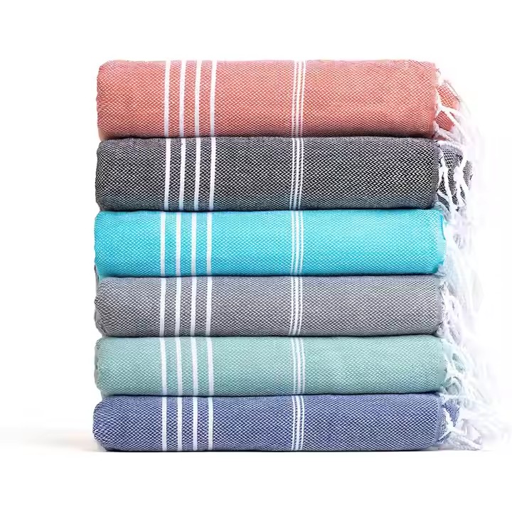 100*180cm Pre-Washed Custom Printing Stylish Quick Dry Lightweight Cotton Turkish Beach Towels with Tassel