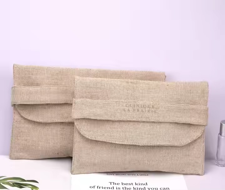 New Design Thick Canvas Envelope Dust Bag For Gift Tableware Packing Custom Logo Printed Natural Cotton Flap Pouch