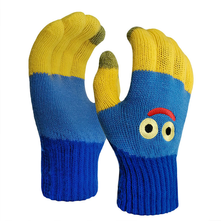 Professional custom acrylic knitted winter warm and lovely embroidered touch screen magic gloves