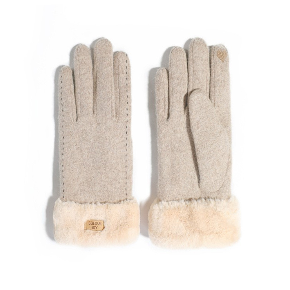 Winter warm cashmere gloves for women, outdoor cold and windproof, thick knitted touch screen, slimming wool gloves