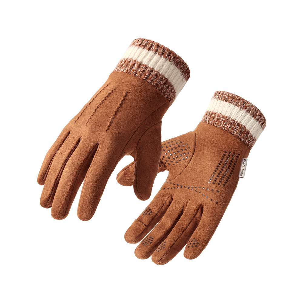 Winter warm suede gloves for men's cycling and outdoor activities, anti slip and cold resistant, thickened with suede touch screen gloves